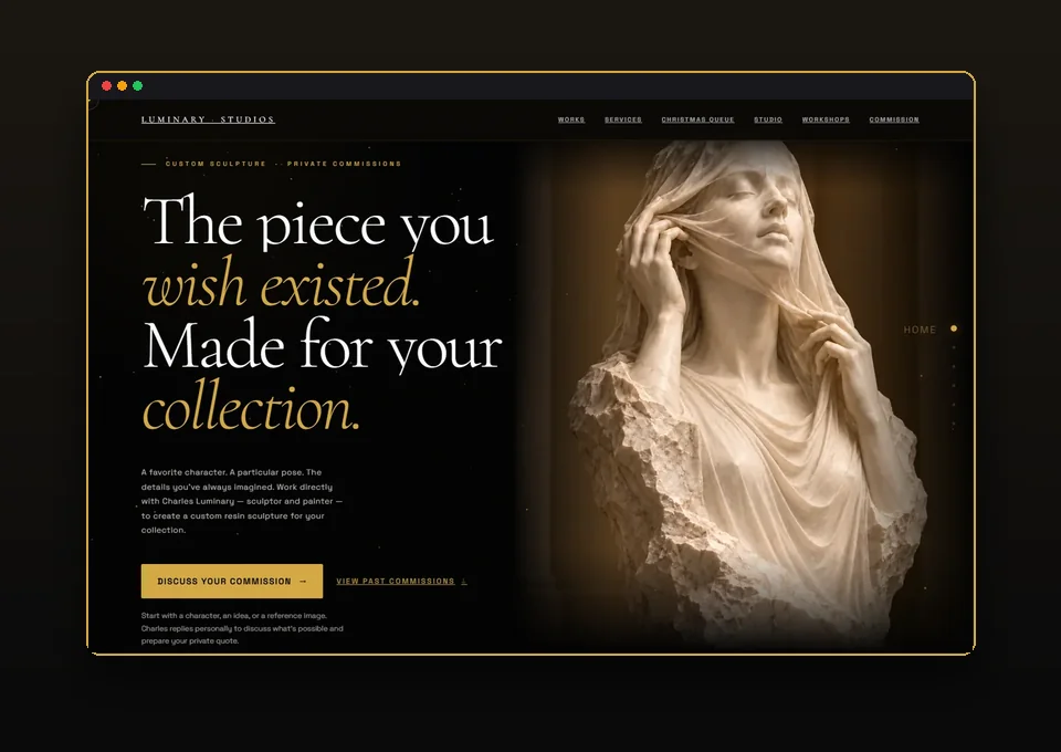 Luminary Studios Custom Commissions â€” Dark gallery portfolio