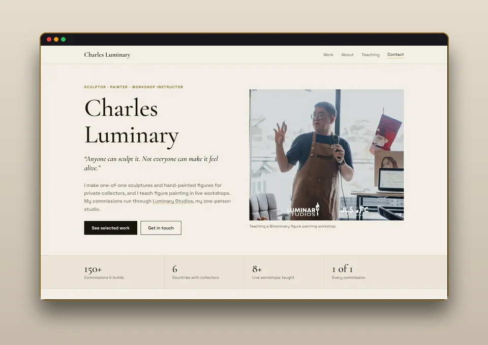 The Sculpture Artist website preview â€” Charles Luminary monograph