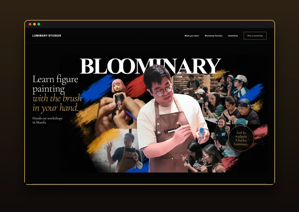 Bloominary Manila Workshops website preview â€” Learn figure painting with the brush in your hand.